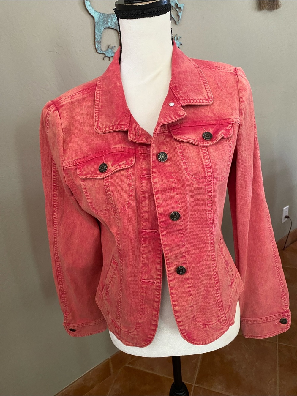Pink Washed Denim Jacket Teens  Casual Button-Up Jean Jacket
